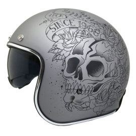 Casque Jet - MT Le Mans 2 SV Skull & Roses Gris Mat