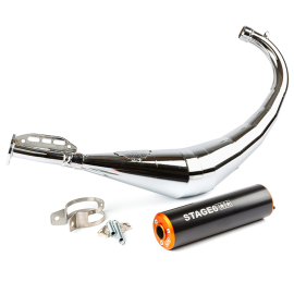 Pot Passage Bas AM6 Derbi Senda 50 / 88cc - Streetrace Chromé CNC Noir / Orange Stage6