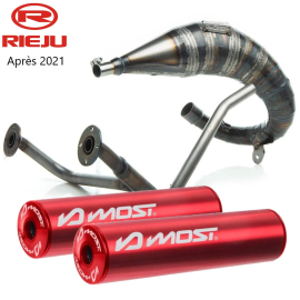 Pot d'échappement Most 50cc 70cc passage haut double sortie Rieju MRT à partir de 2022 rouge