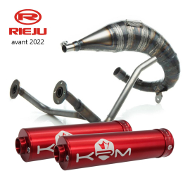 Pot d'échappement Most 50cc 70cc passage haut double sortie KRM Rieju MRT avant 2022 rouge