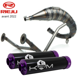 Pot d'échappement Most 50cc 70cc passage haut double sortie KRM Rieju MRT avant 2022 noir et violet