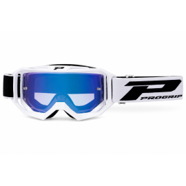 Masque cross Progrip 3300 FL Vision blanc écran miroir bleu