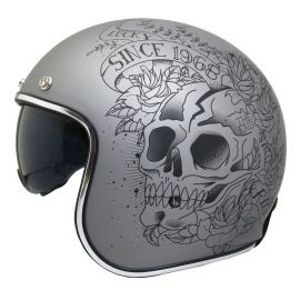 Casque Jet - MT Le Mans 2 SV Skull & Roses Gris Mat