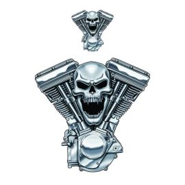 Autocollant / Sticker - LETHAL THREAT Mini Tete De Mort Moteur V-TWIN 6 x 8cm