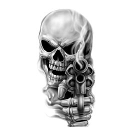 Autocollant / Sticker - LETHAL THREAT Mini Tete De Mort Gun 6 x 8cm