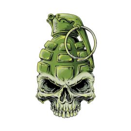 Autocollant / Sticker - LETHAL THREAT Mini Tete De Mort Grenade 6 x 8cm