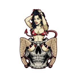 Autocollant / Sticker - LETHAL THREAT Mini Pin Up Diable 6 x 8cm