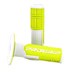 Poignées de Guidon - Progrip 801 Off Road Blanc / Jaune Fluo Closed end