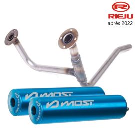 Tube de fuite double sortie Rieju MRT après 2021 pour pot Most et KRM 50 70 80 bleu