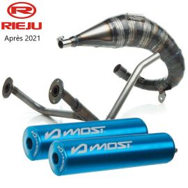 Pot d'échappement Most 50cc 70cc passage haut double sortie Rieju MRT à partir de 2022 bleu