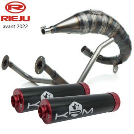 Pot d'échappement Most 50cc 70cc passage haut double sortie KRM Rieju MRT avant 2022 noir rouge