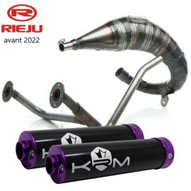 Pot d'échappement Most 50cc 70cc passage haut double sortie KRM Rieju MRT avant 2022 noir et violet