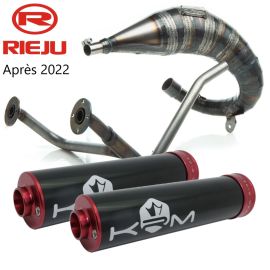 Pot d'échappement Most 50cc 70cc passage haut double sortie KRM Rieju MRT après 2022 noir et rouge